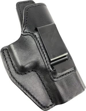 IWB (Inside of Waistband), Genuine Top Grain Leather,Deep Conceal Carry, Open Muzzle, Metal Clip, Black, Right Hand, Fit Glock 19, 23, 32,38