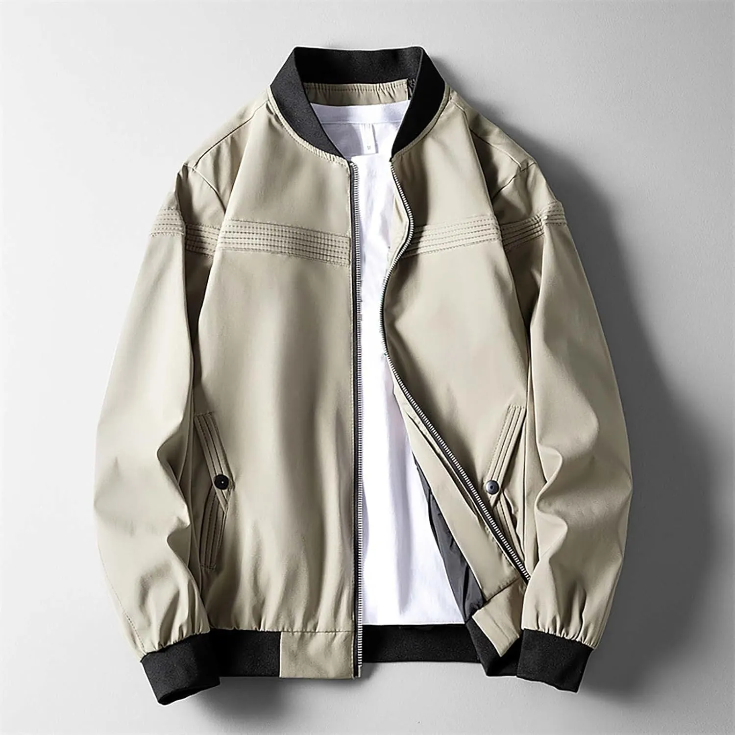 Jacket Men Spring and Autumn Casual Men's Handsome Pilot Zip Fx Standing Jacket Outdoor Fashion Coat for Men Mens