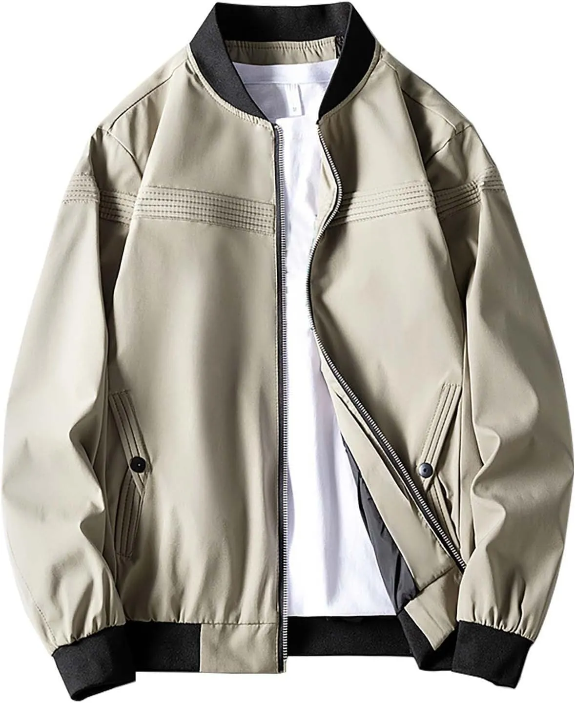 Jacket Men Spring and Autumn Casual Men's Handsome Pilot Zip Fx Standing Jacket Outdoor Fashion Coat for Men Mens