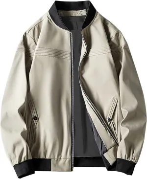 Jacket Men Spring and Autumn Casual Men's Handsome Pilot Zip Fx Standing Jacket Outdoor Fashion Coat for Men Mens
