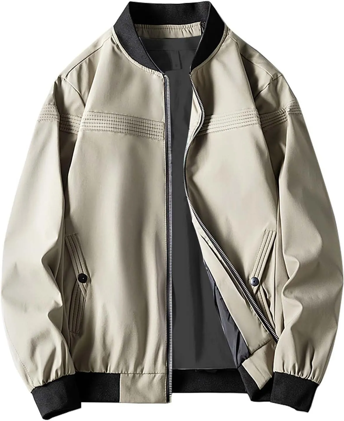 Jacket Men Spring and Autumn Casual Men's Handsome Pilot Zip Fx Standing Jacket Outdoor Fashion Coat for Men Mens