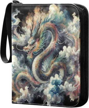 Japanese Dragon Painting Collectible Trading Card Albums, Waterproof PU Card Collection Binder Fits 400 Cards with Removable Sleeves for Baseball Card, Football Card