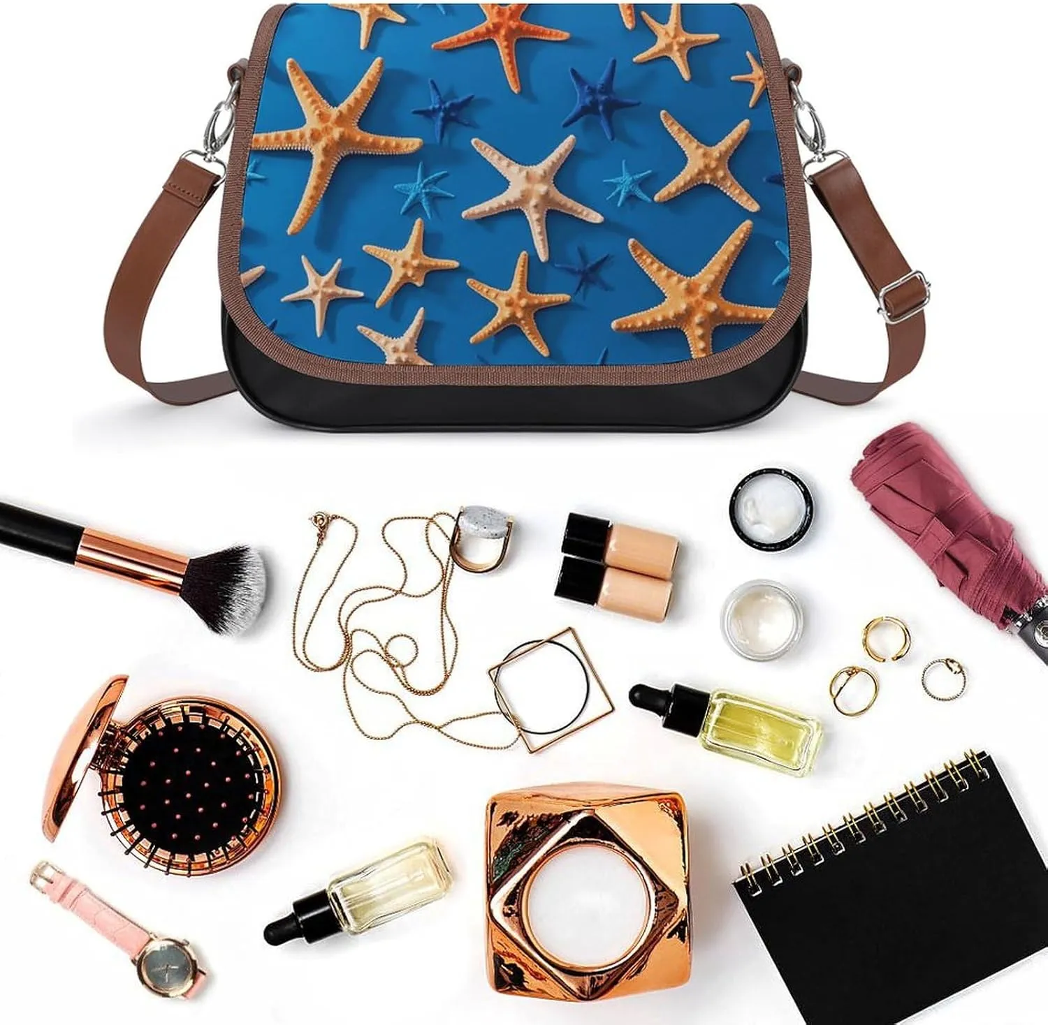 Japanese Sushi Shrimp Crossbody Bags for Women Travel Shoulder Bag Small Leather Cross Body Handbags