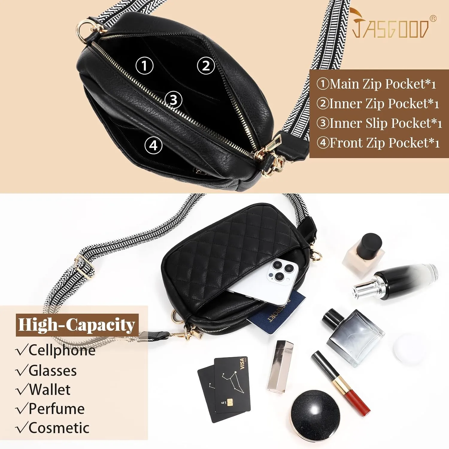 JASGOOD Crossbody Bags for Women, Leather Shoulder Purse and Handbags with Adjustable Strap