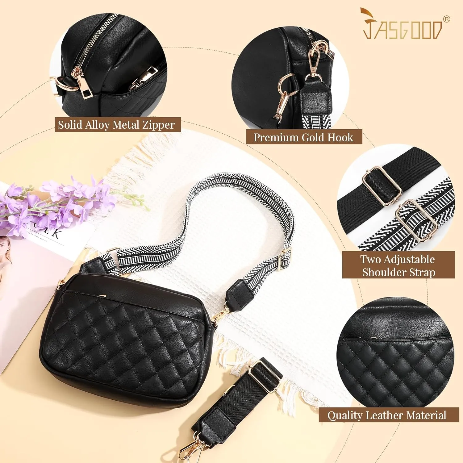 JASGOOD Crossbody Bags for Women, Leather Shoulder Purse and Handbags with Adjustable Strap