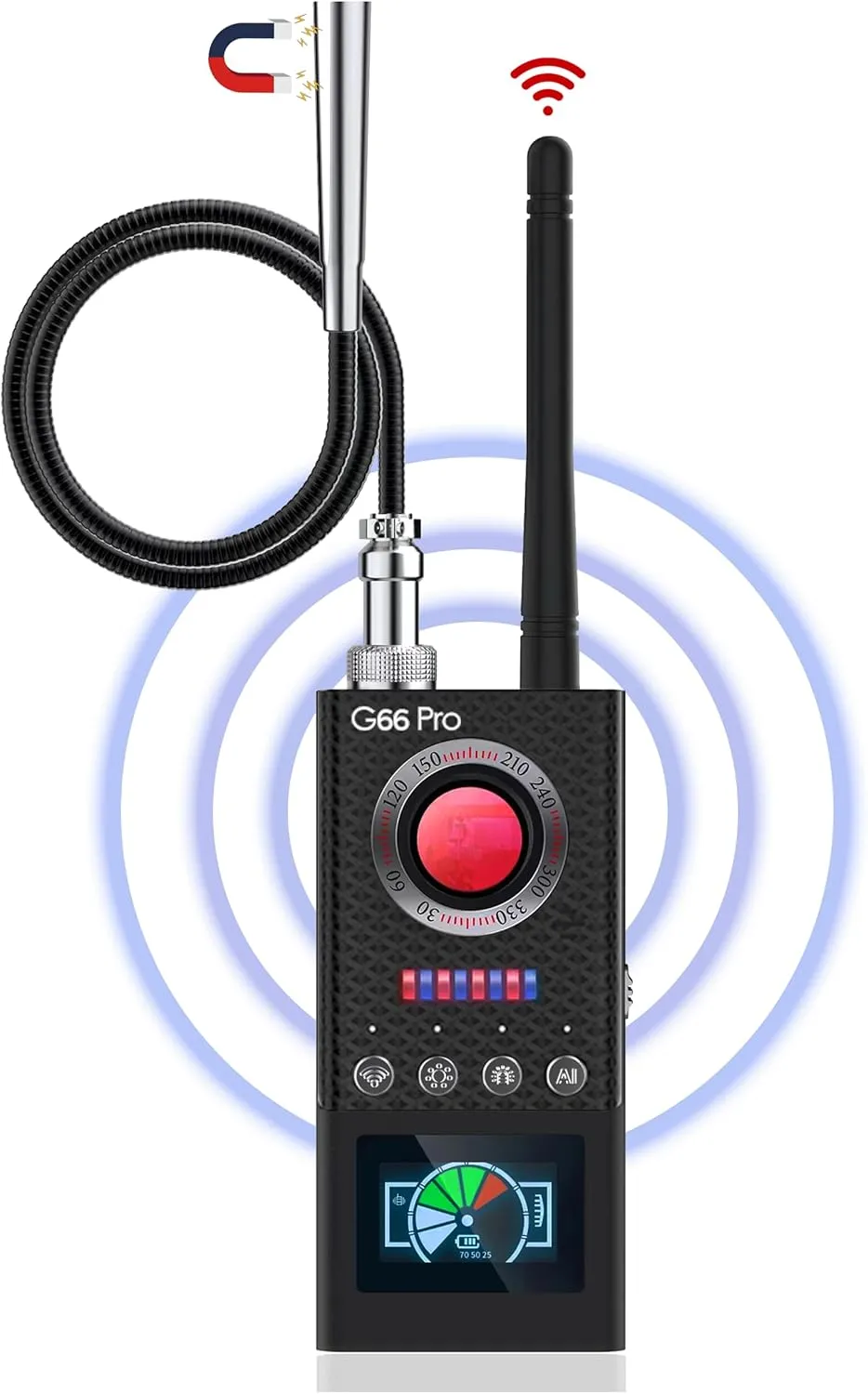 JAXTIN G66 Pro Hidden Camera Detector with AI Auto Scan, Magnetic GPS Tracker, Infrared Camera Finder, LED Display (Medium)