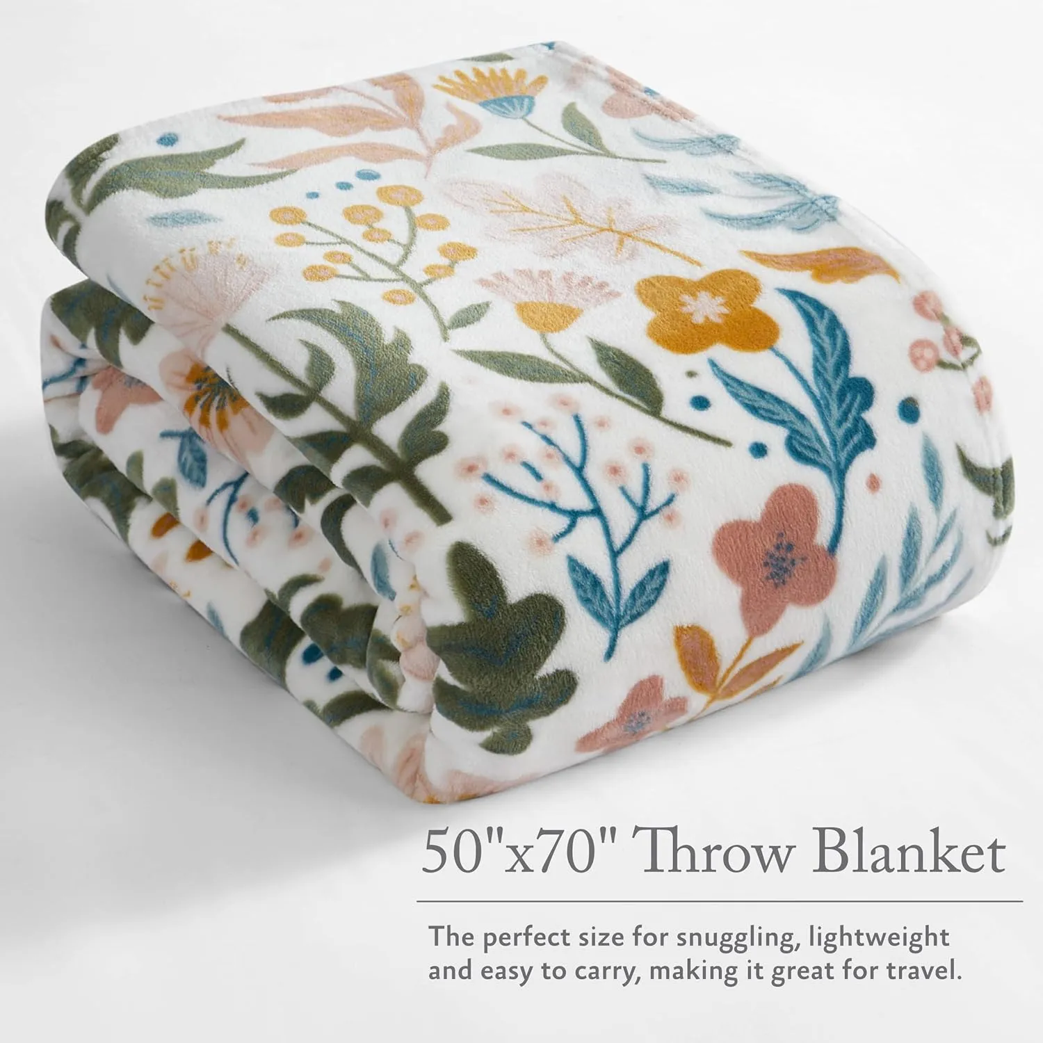 Jessica Simpson Plush 50"X70" Throw Blanket - Mila Floral - Luxurious Plush Blanket for Ultimate Comfort and Cozy Warmth