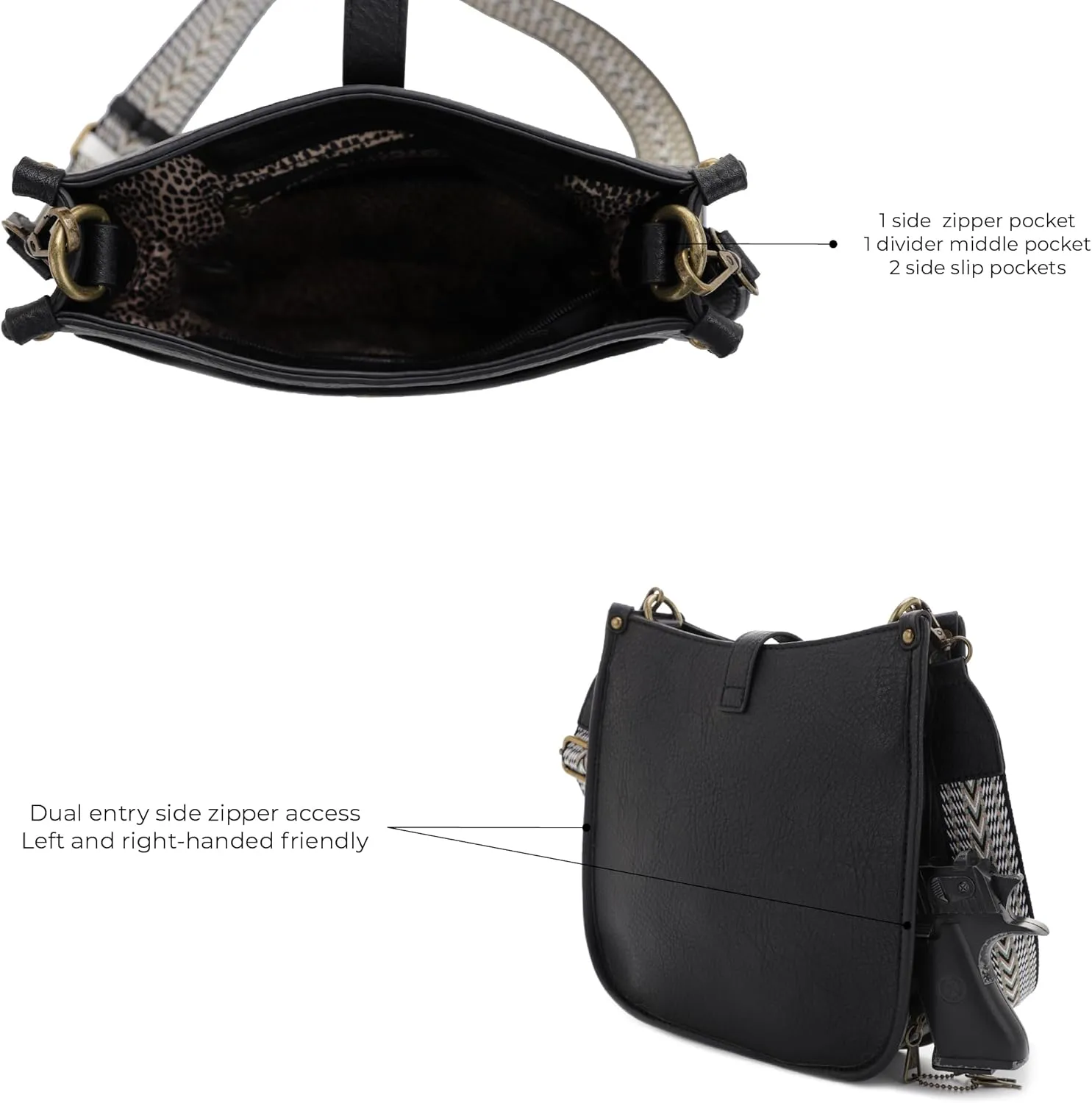 JESSIE & JAMES | Chelsea Concealed Carry Crossbody bag, Lock and Key HoboPurse with Wide Webbing Shoulder Strap