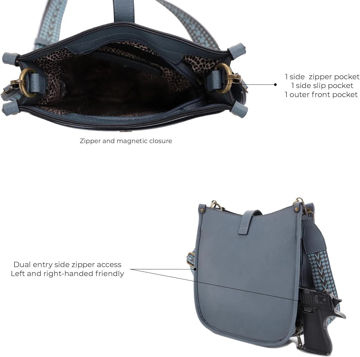 JESSIE & JAMES | Chelsea Concealed Carry Crossbody bag, Lock and Key HoboPurse with Wide Webbing Shoulder Strap
