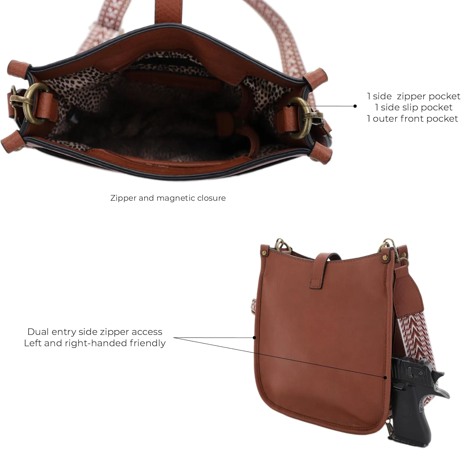 JESSIE & JAMES | Chelsea Concealed Carry Crossbody bag, Lock and Key HoboPurse with Wide Webbing Shoulder Strap