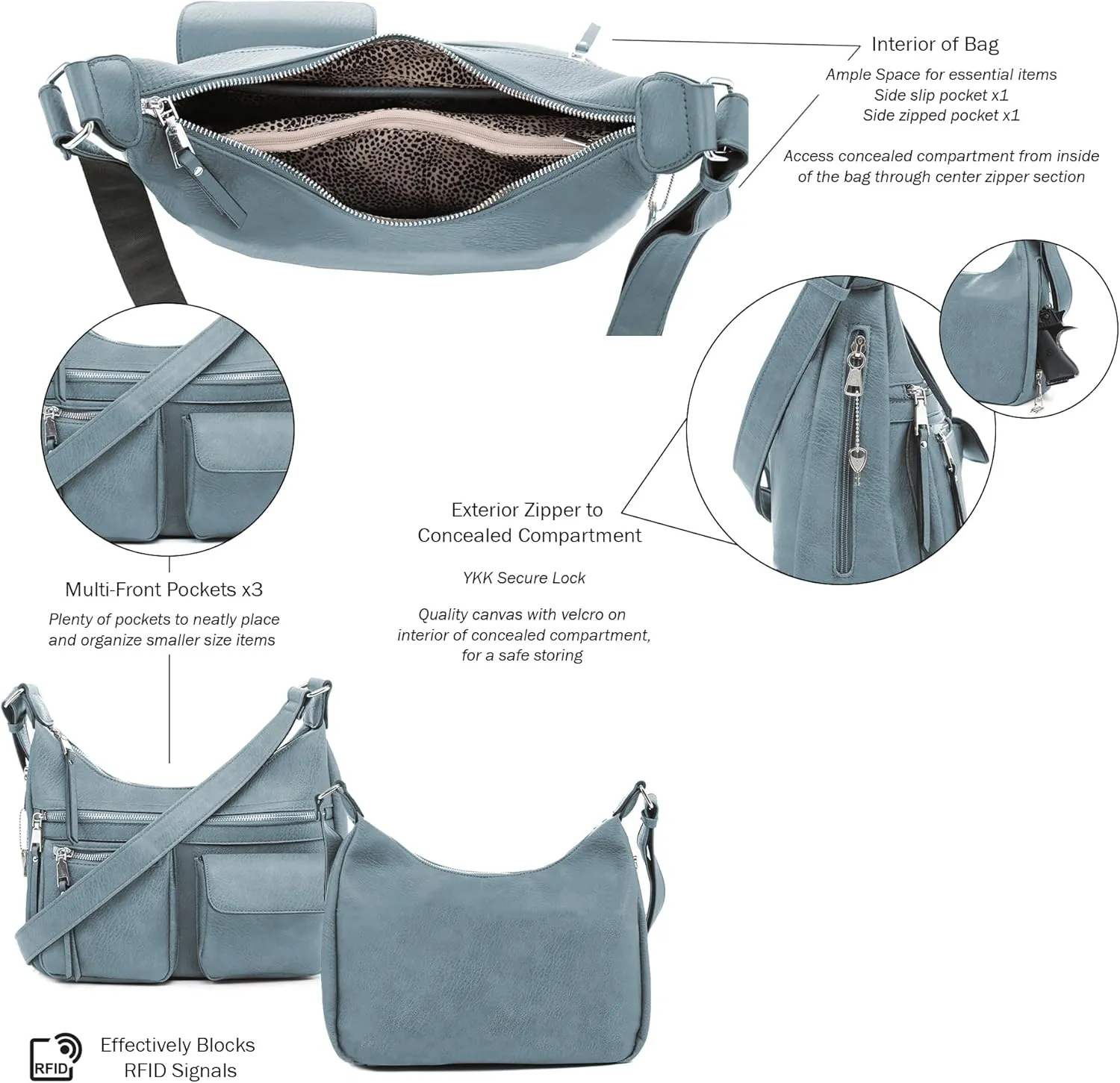 JESSIE & JAMES Large Concealed Carry Crossbody Bag For Women Gunbag Shoulder Purse With Detachable Holster