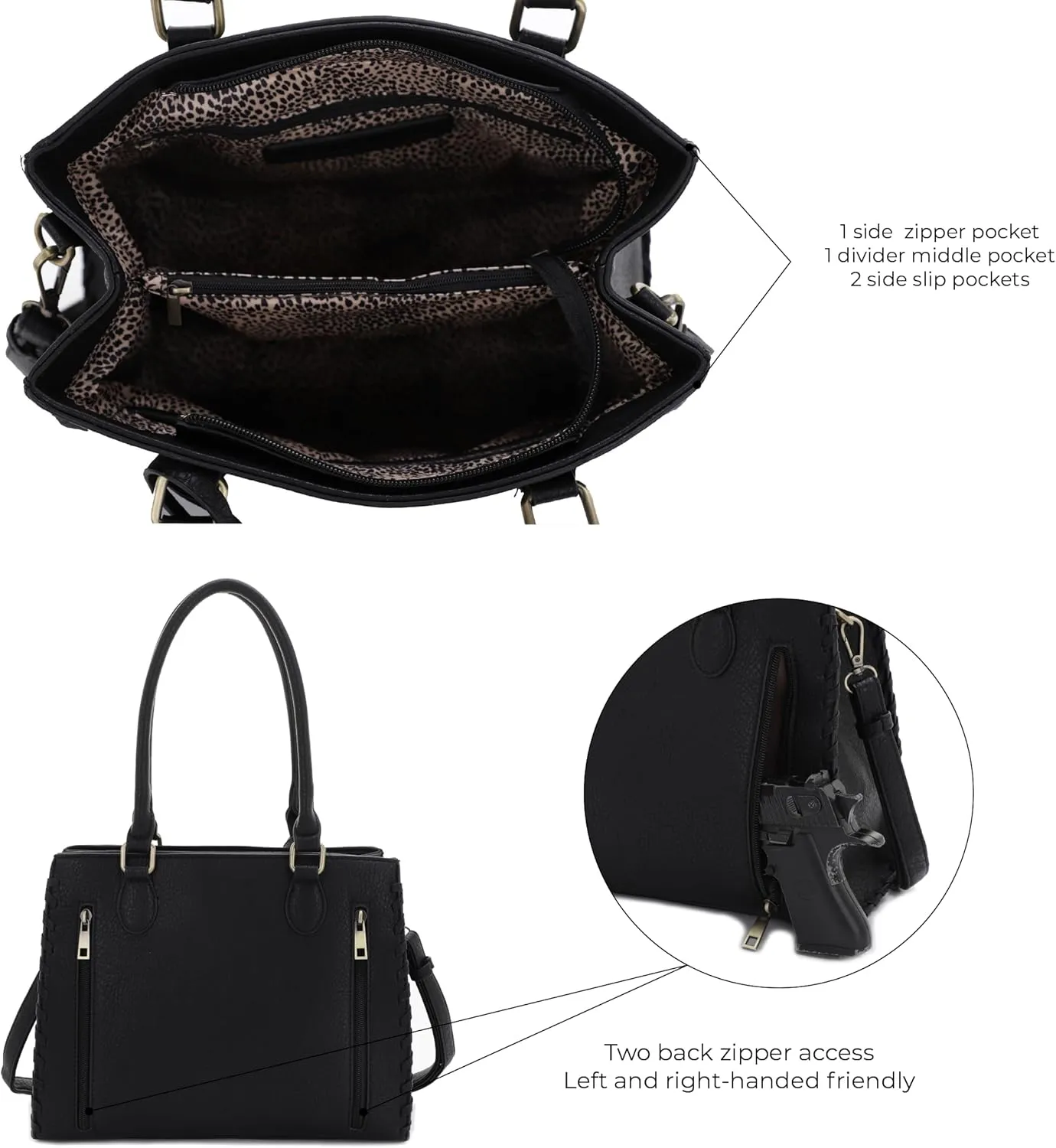 JESSIE & JAMES | Lioness Concealed Carry Satchel Bag with Tassel, Top Handle Purse with Crossbody Shoulder Strap