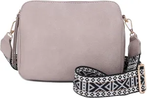 JESSIE & JAMES Rebecca Triple Compartment Lock and Key Lightweight Medium Crossbody Purse with Guitar Strap
