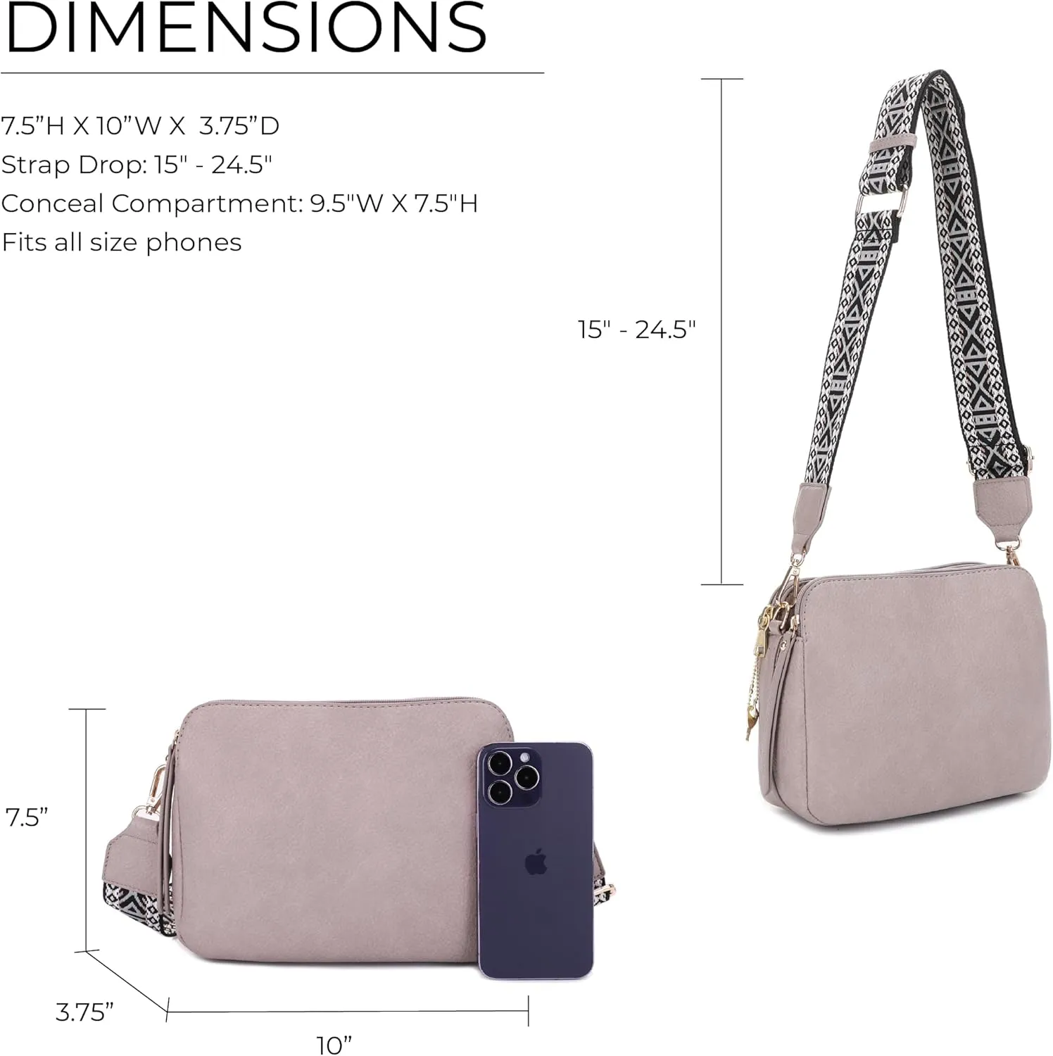 JESSIE & JAMES Rebecca Triple Compartment Lock and Key Lightweight Medium Crossbody Purse with Guitar Strap