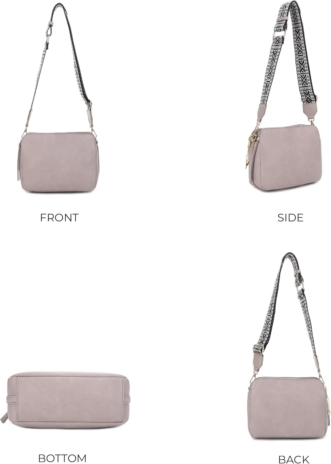 JESSIE & JAMES Rebecca Triple Compartment Lock and Key Lightweight Medium Crossbody Purse with Guitar Strap