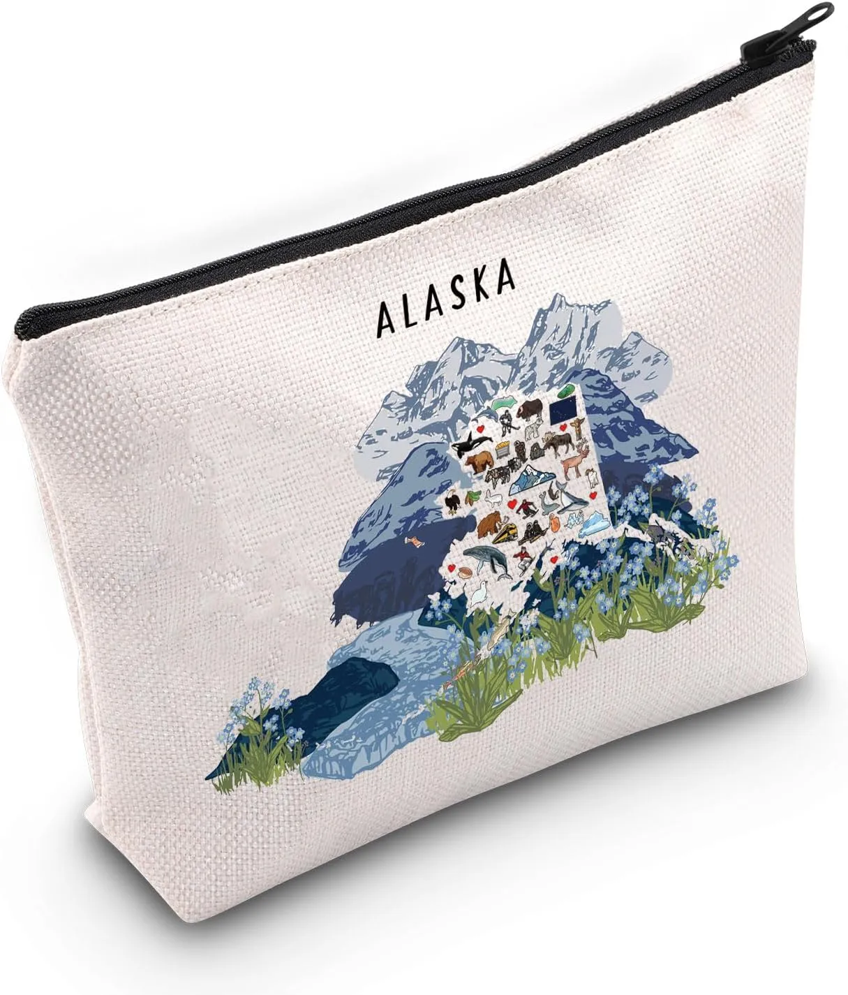 JNIAP Alaska Lovers Gift Alaska Map State Cosmetic Bag Alaskan Cruise Gifts (Alaska Bag)
