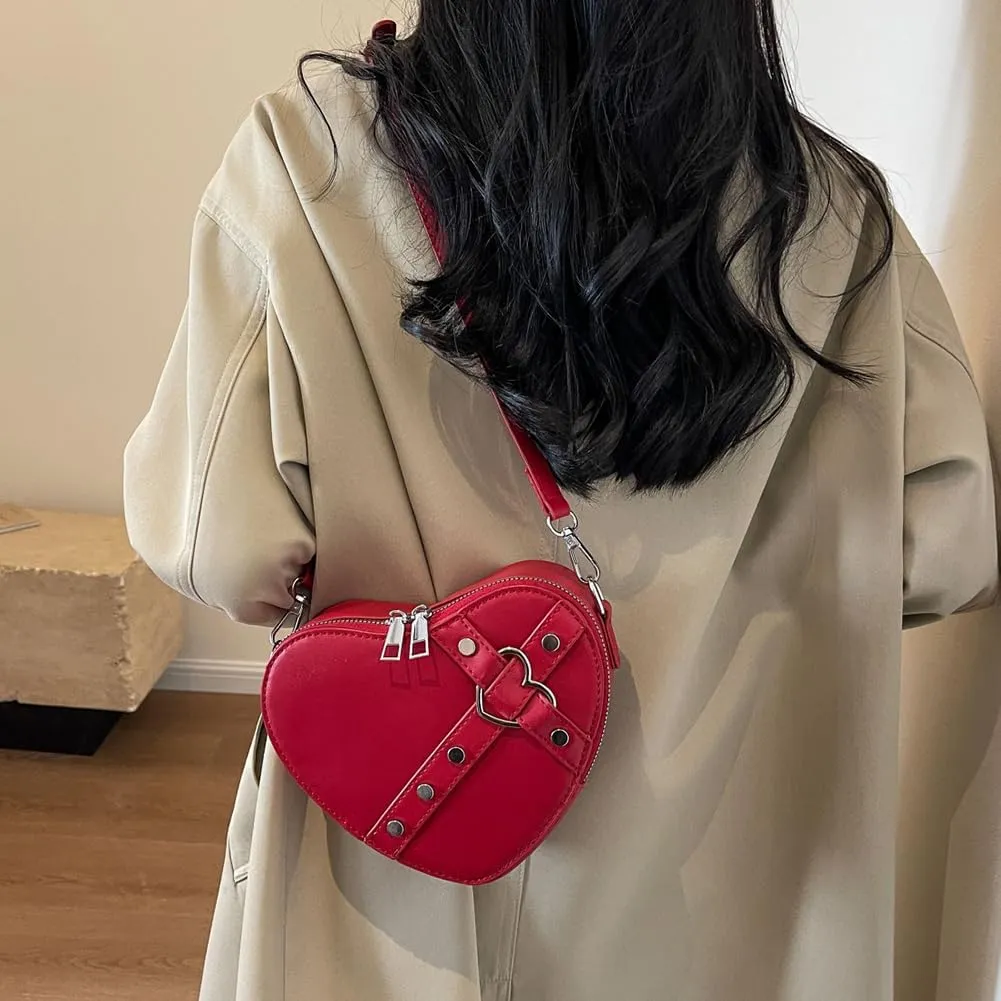 JQWSVE Cute Heart Shaped Purse for Women Faux Leather Heart Crossbody Bag Y2k Purse Small Shoulder Handbag with Zipper
