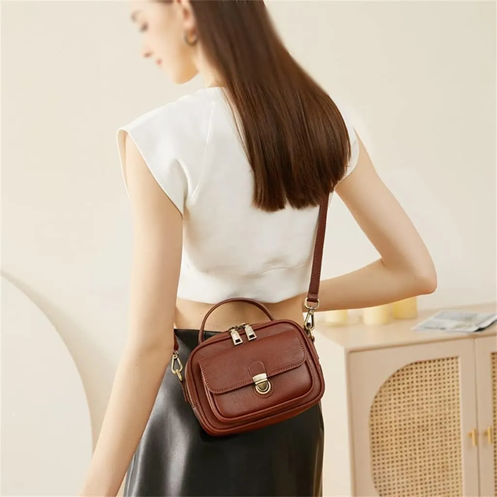 JSEIAJB Retro Leather Women's Bag Portable Baotou Layer Leather Sigle Shoulder Oblique Span Bag Practical Casual