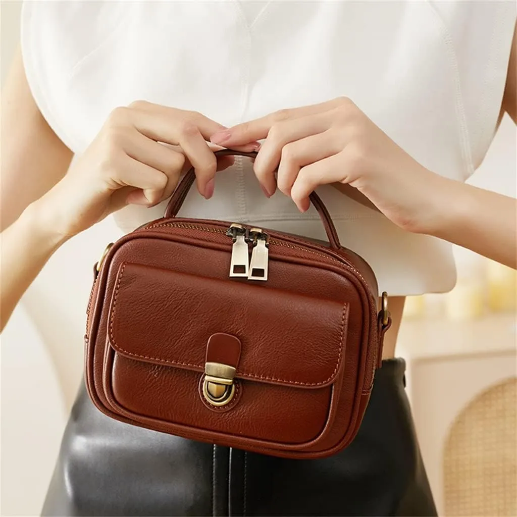 JSEIAJB Retro Leather Women's Bag Portable Baotou Layer Leather Sigle Shoulder Oblique Span Bag Practical Casual