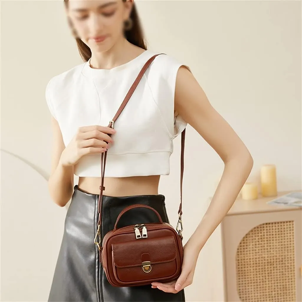 JSEIAJB Retro Leather Women's Bag Portable Baotou Layer Leather Sigle Shoulder Oblique Span Bag Practical Casual