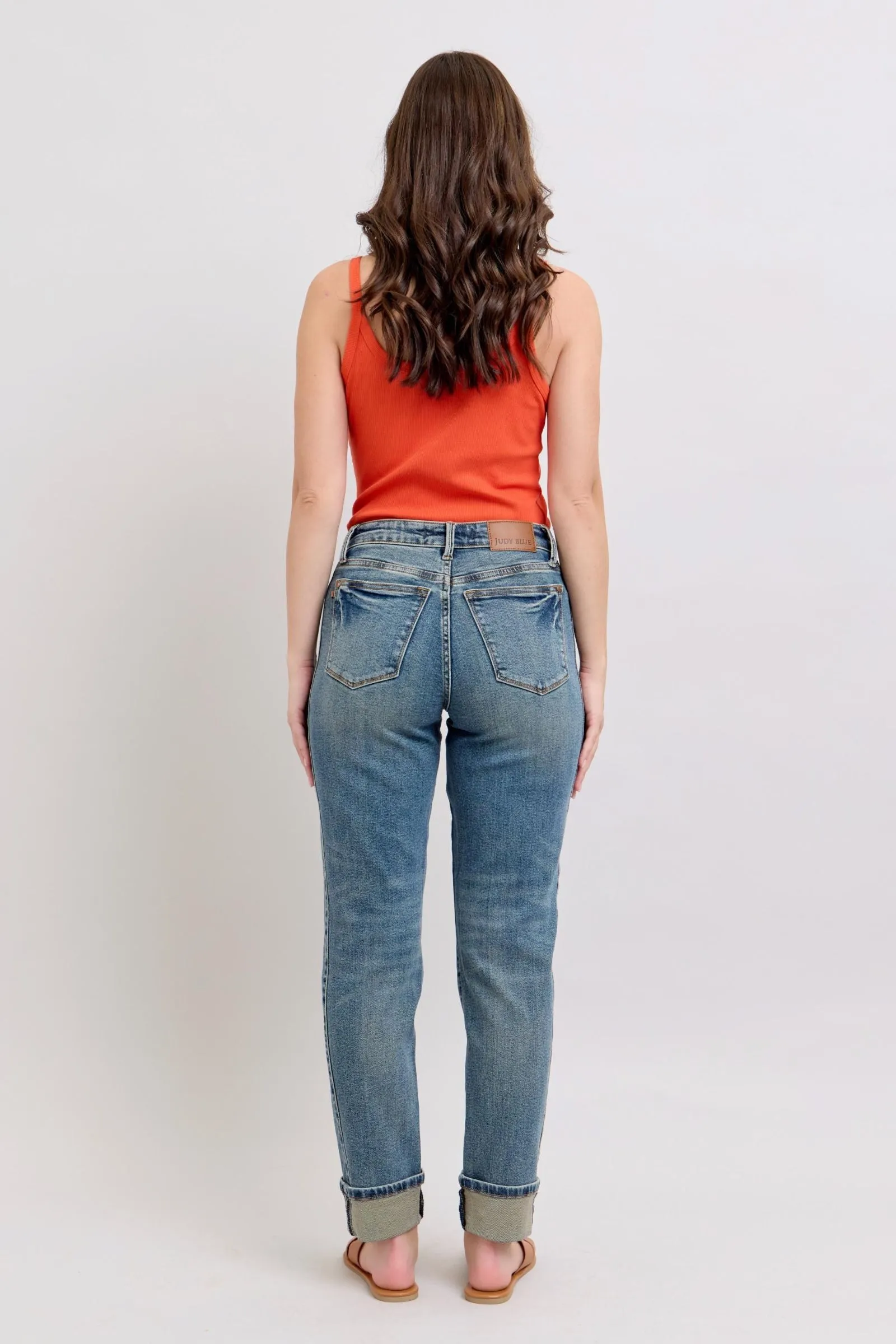 Judy Blue MR Vintage Wash SS Panel & Double Roll Cuff Boyfriend 88946