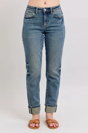Judy Blue MR Vintage Wash SS Panel & Double Roll Cuff Boyfriend 88946