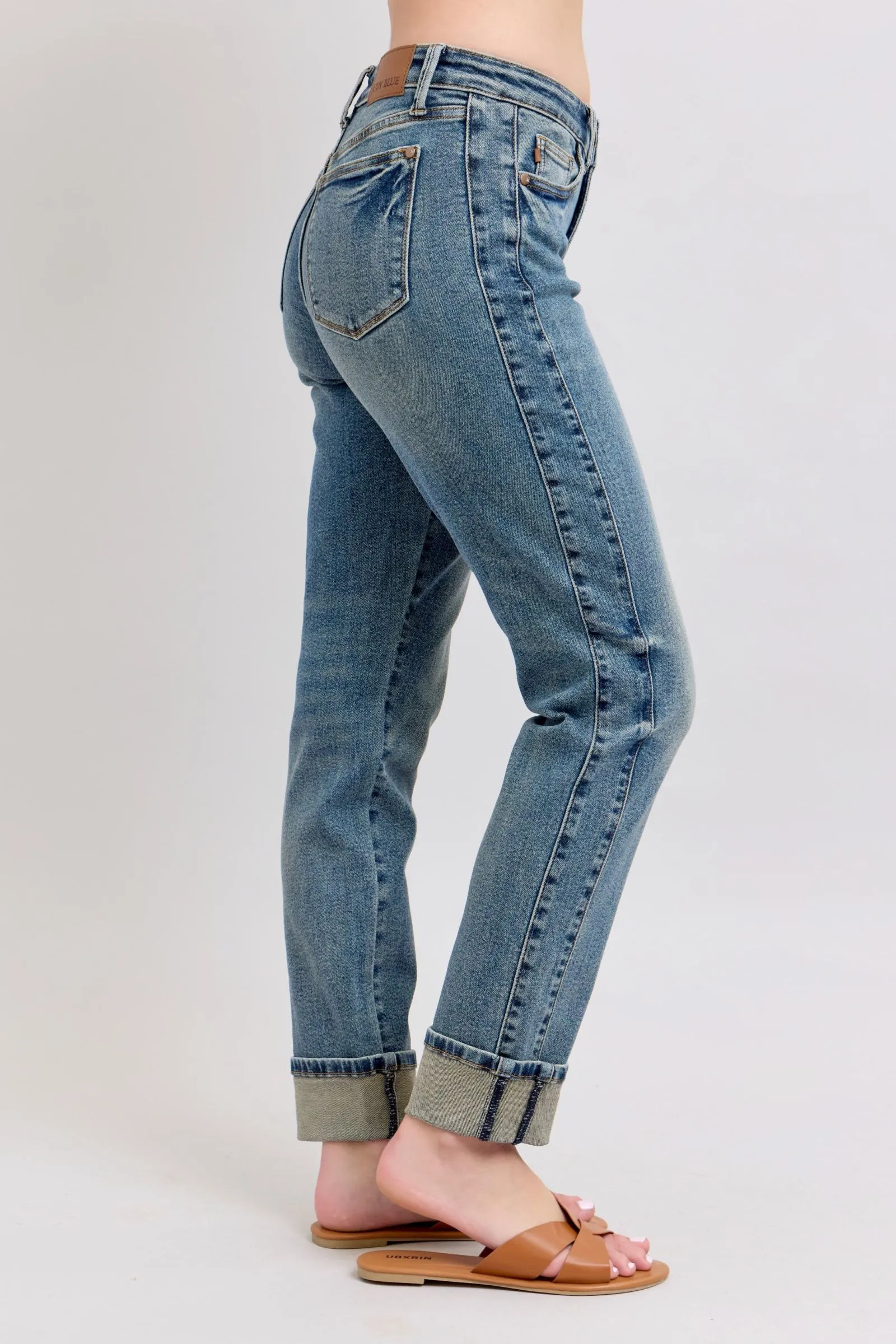 Judy Blue MR Vintage Wash SS Panel & Double Roll Cuff Boyfriend 88946