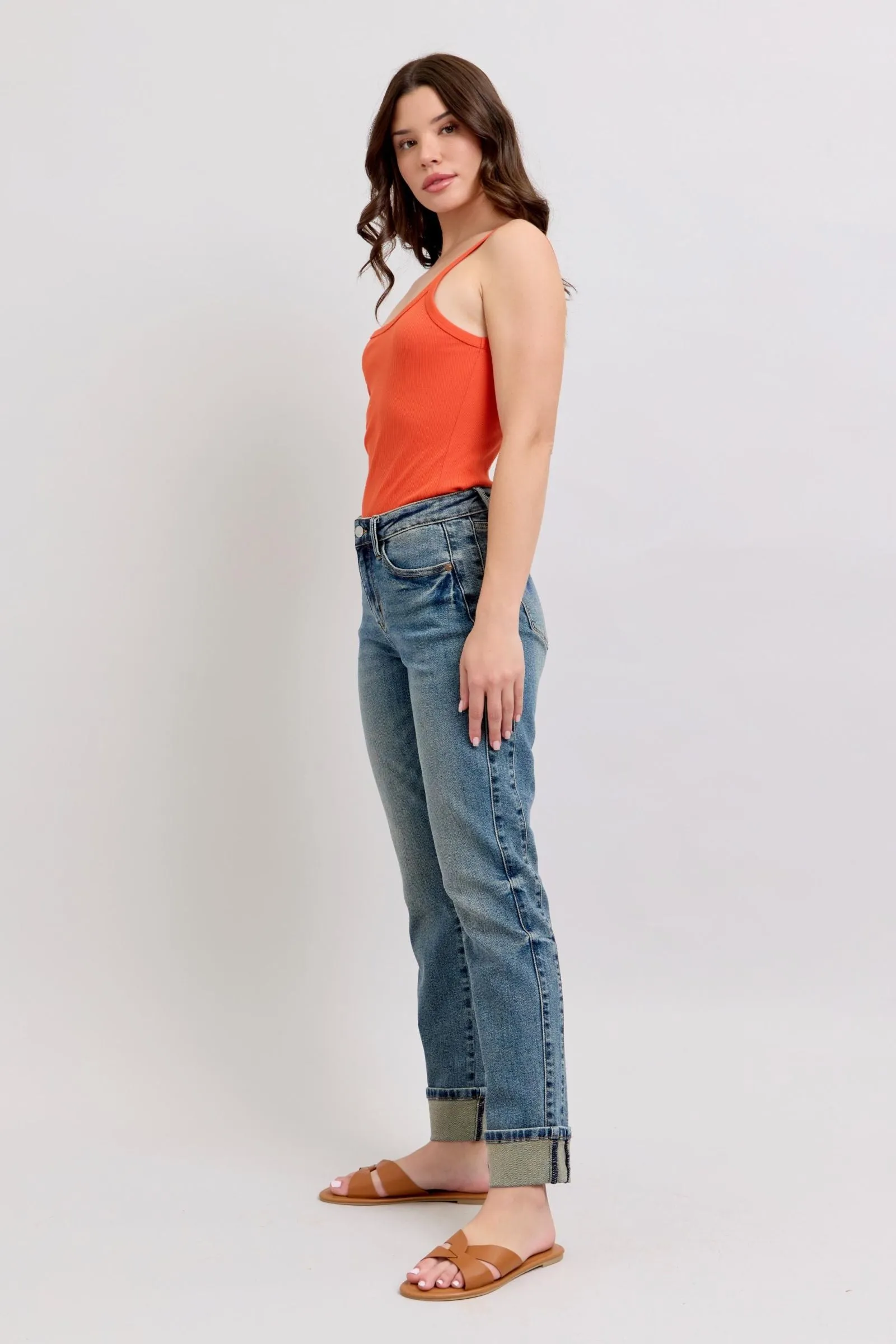 Judy Blue MR Vintage Wash SS Panel & Double Roll Cuff Boyfriend 88946