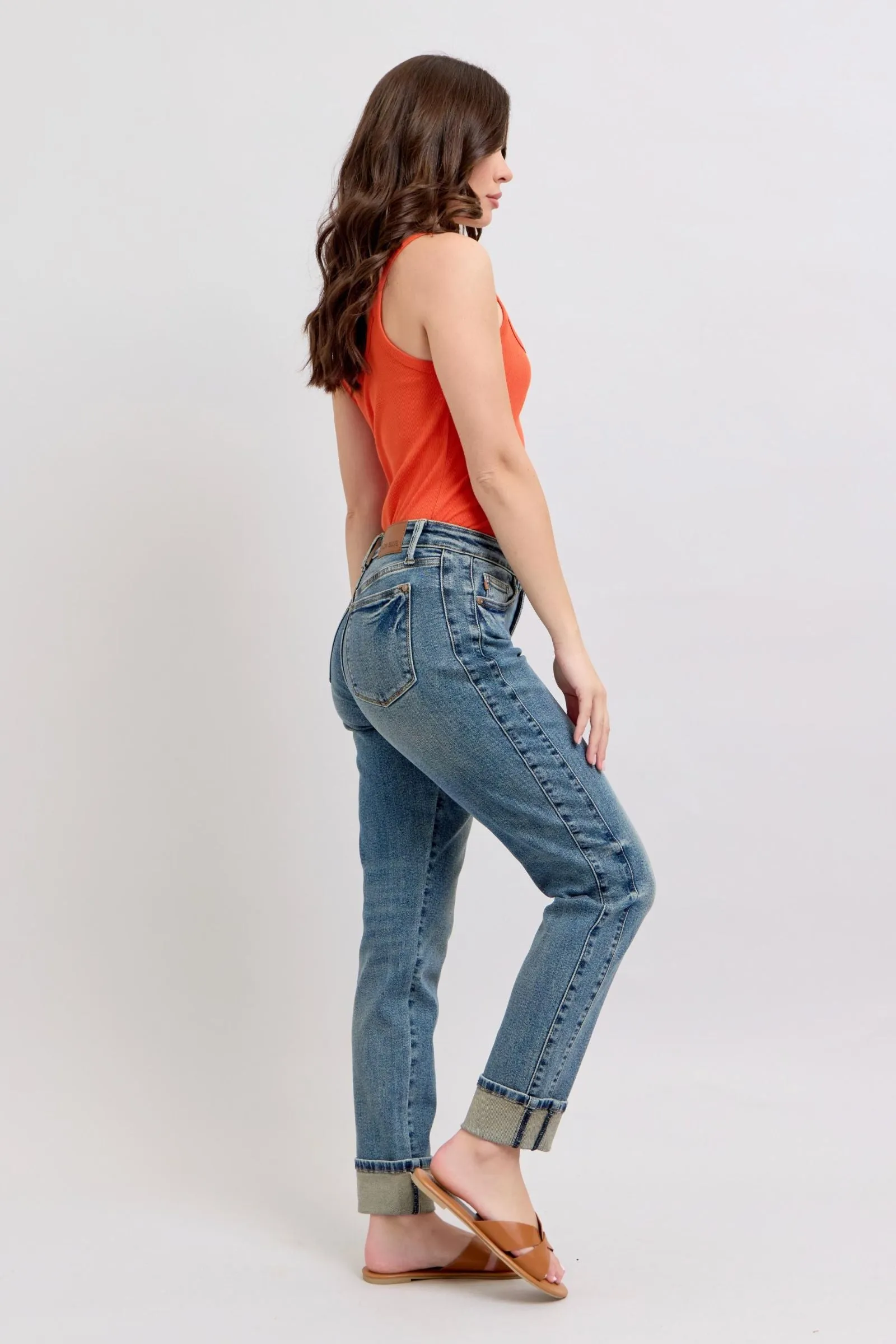 Judy Blue MR Vintage Wash SS Panel & Double Roll Cuff Boyfriend 88946
