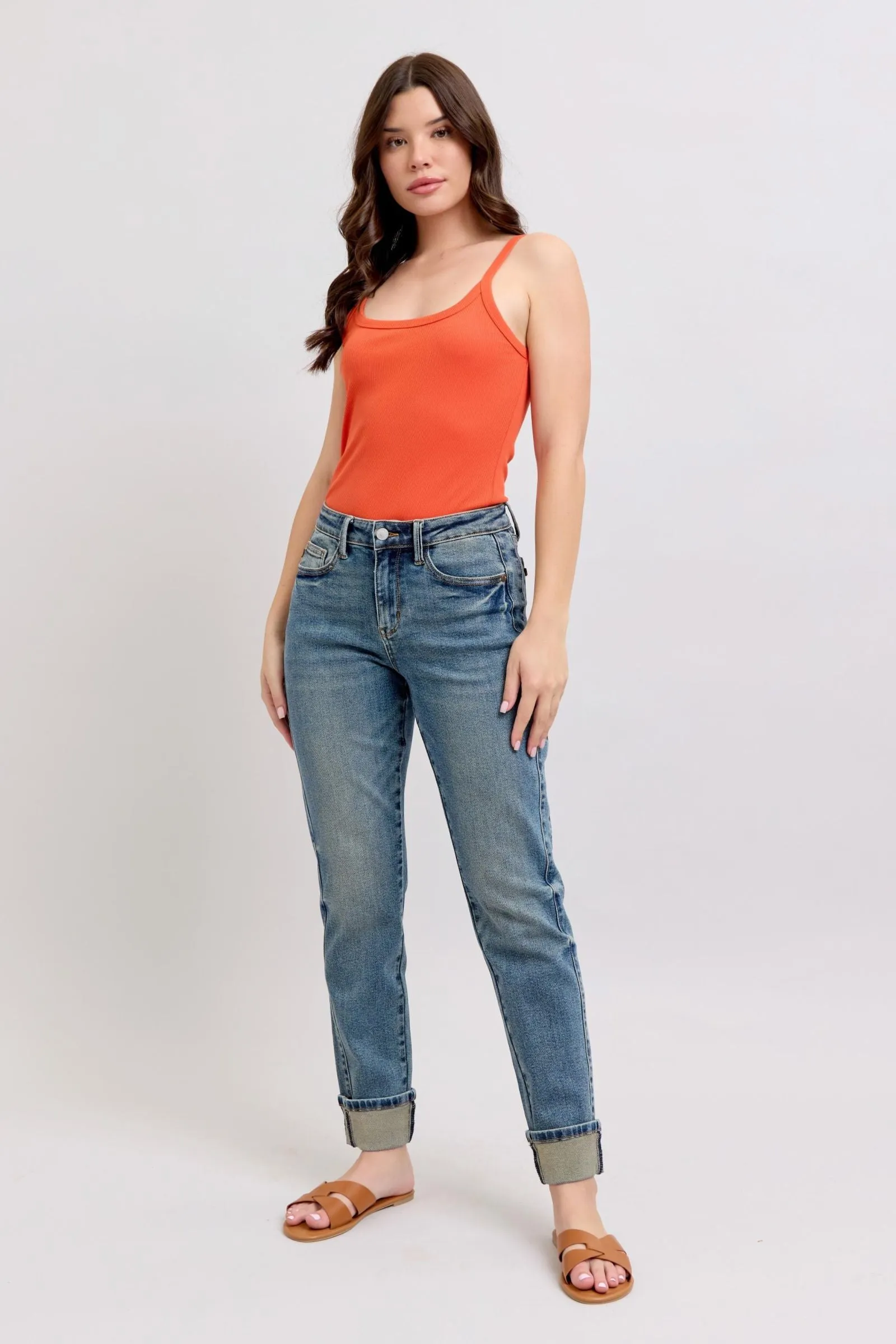 Judy Blue MR Vintage Wash SS Panel & Double Roll Cuff Boyfriend 88946