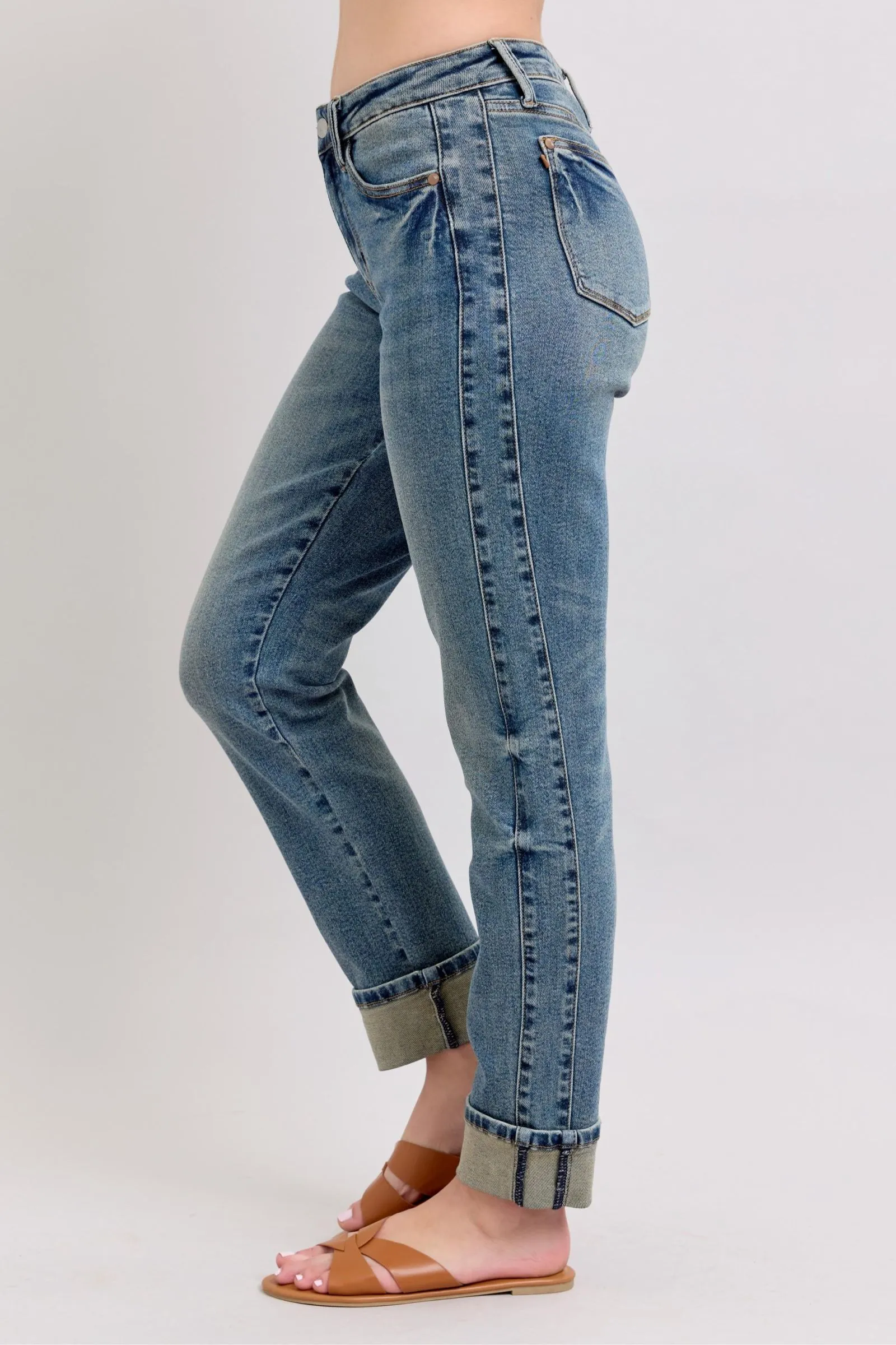 Judy Blue MR Vintage Wash SS Panel & Double Roll Cuff Boyfriend 88946
