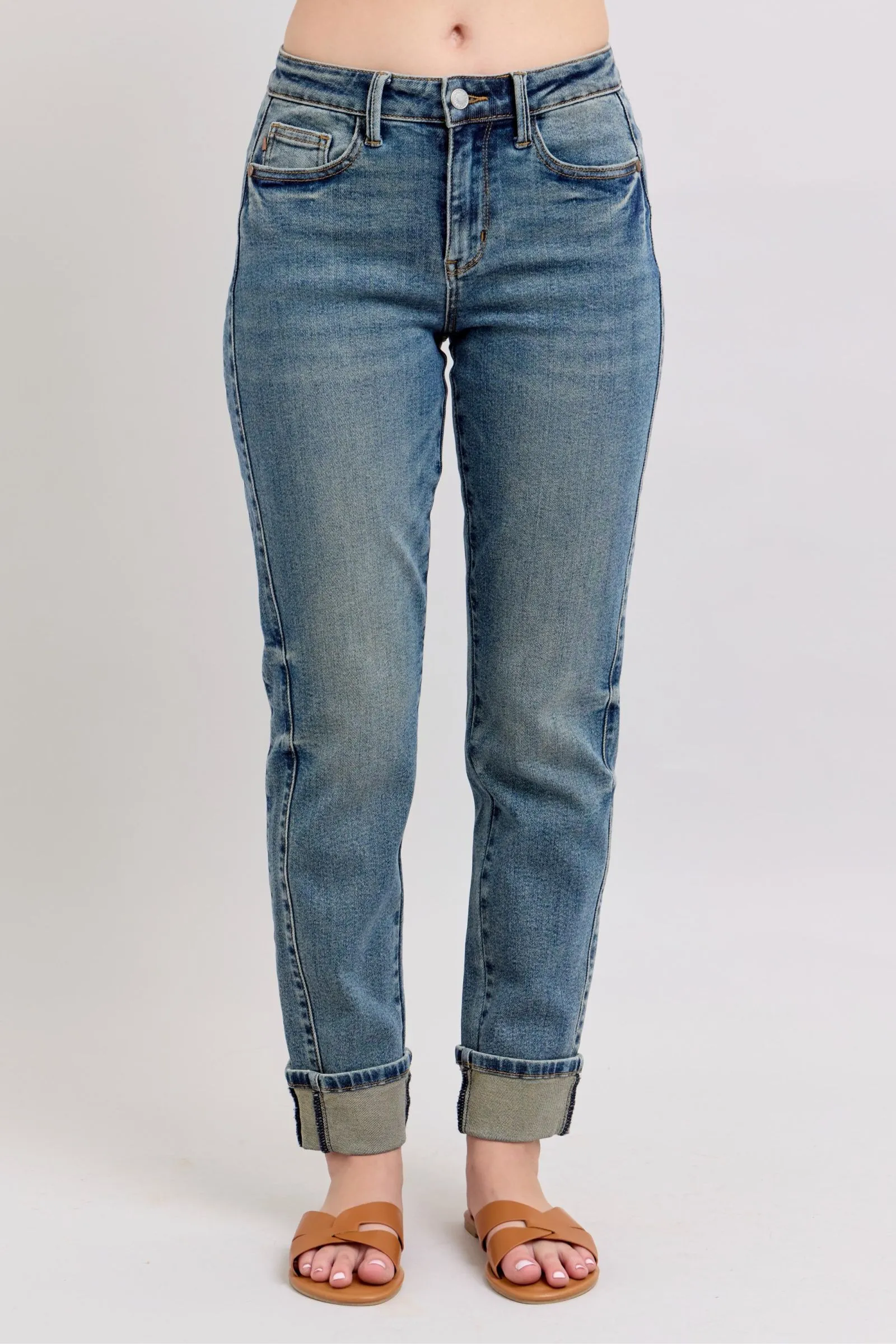 Judy Blue MR Vintage Wash SS Panel & Double Roll Cuff Boyfriend 88946