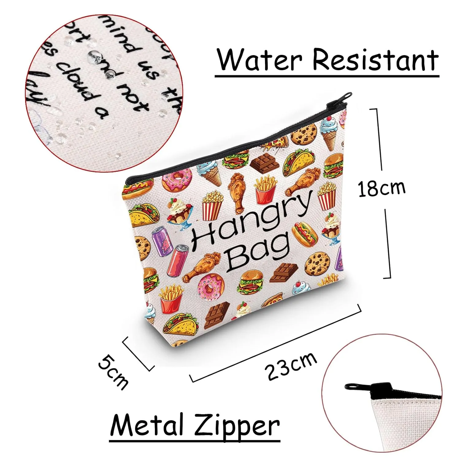 JXGZSO Funny Foodie Gift Hangry Bag Snack Travel Makeup Bags Emergency Snacks Food Storage Bag Snack Lover Gift
