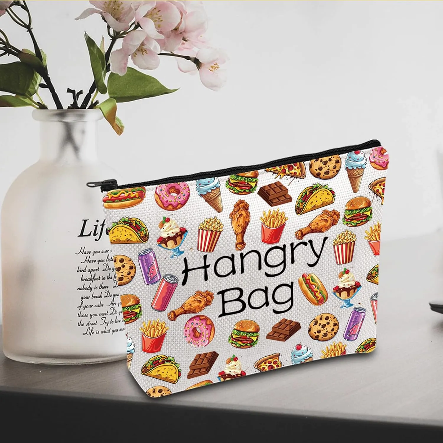 JXGZSO Funny Foodie Gift Hangry Bag Snack Travel Makeup Bags Emergency Snacks Food Storage Bag Snack Lover Gift