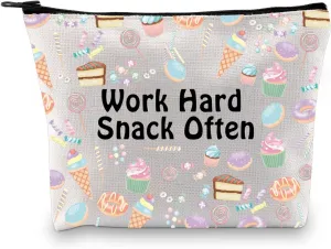 JXGZSO Snack Lover Gift Funny Snack Bag Work Hard Snack Often Inspirational Bag Foodie Gift