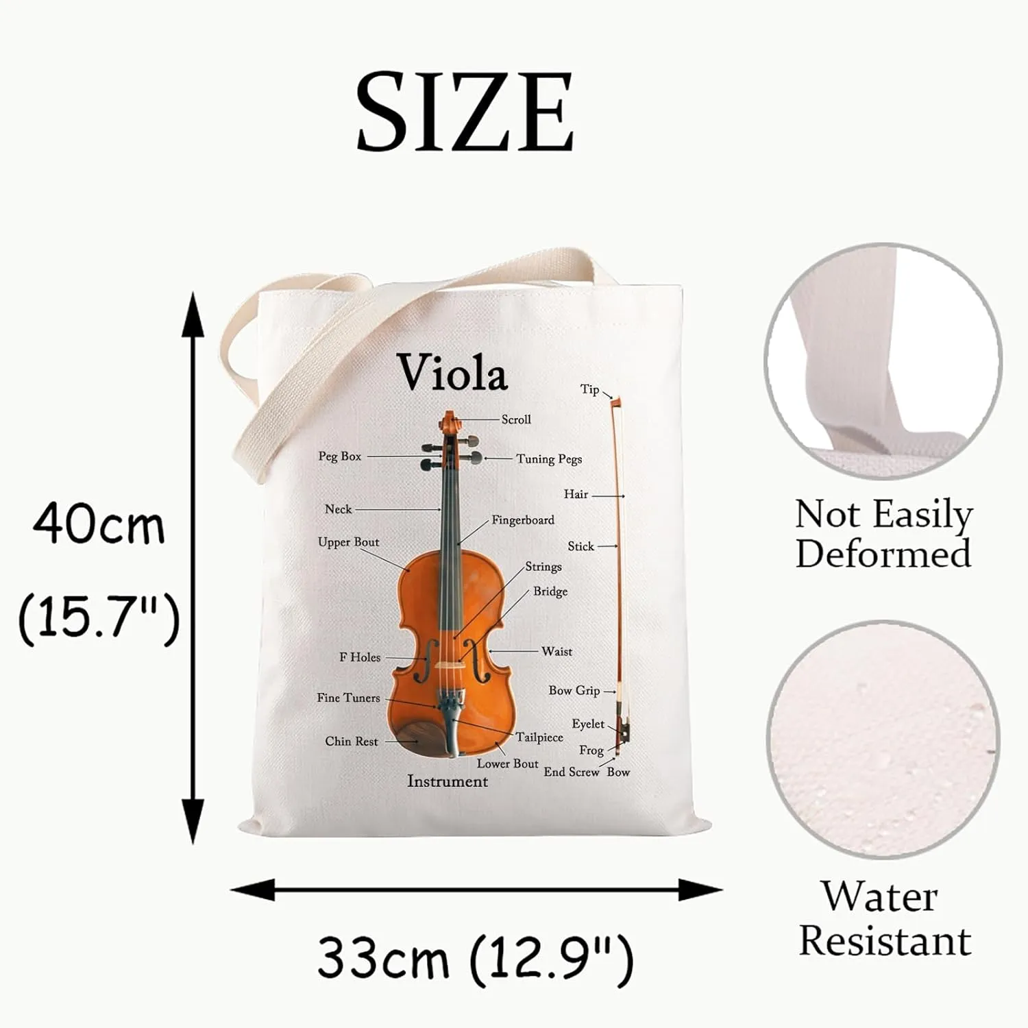 JXGZSO Viola Musician Tote Bag - Anatomy Viola Lover Player Teacher Violist Gift