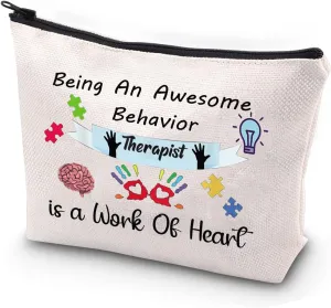 JYTAPP Behavior Therapist Gift ABA BCBA Behavior Analyst Gift Being An Awesome Behavior Therapist is a Work Of Heart Cosmetic Bag BCBA Graduation Gift