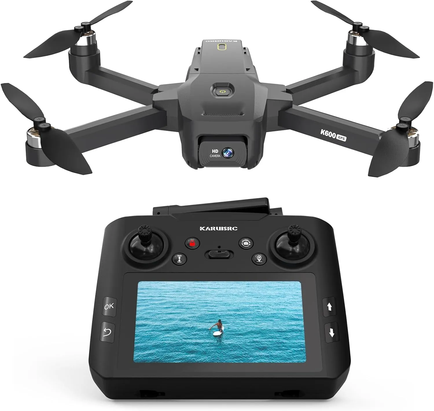 K600GPS Drone with Camera, 4.5inch LCD RC Screen, 32G SD Card, GPS Auto Return, Gesture Flight, Brushless Motor, Optical Flow, Modular Battery, 3 Speeds for Adults/Beginners