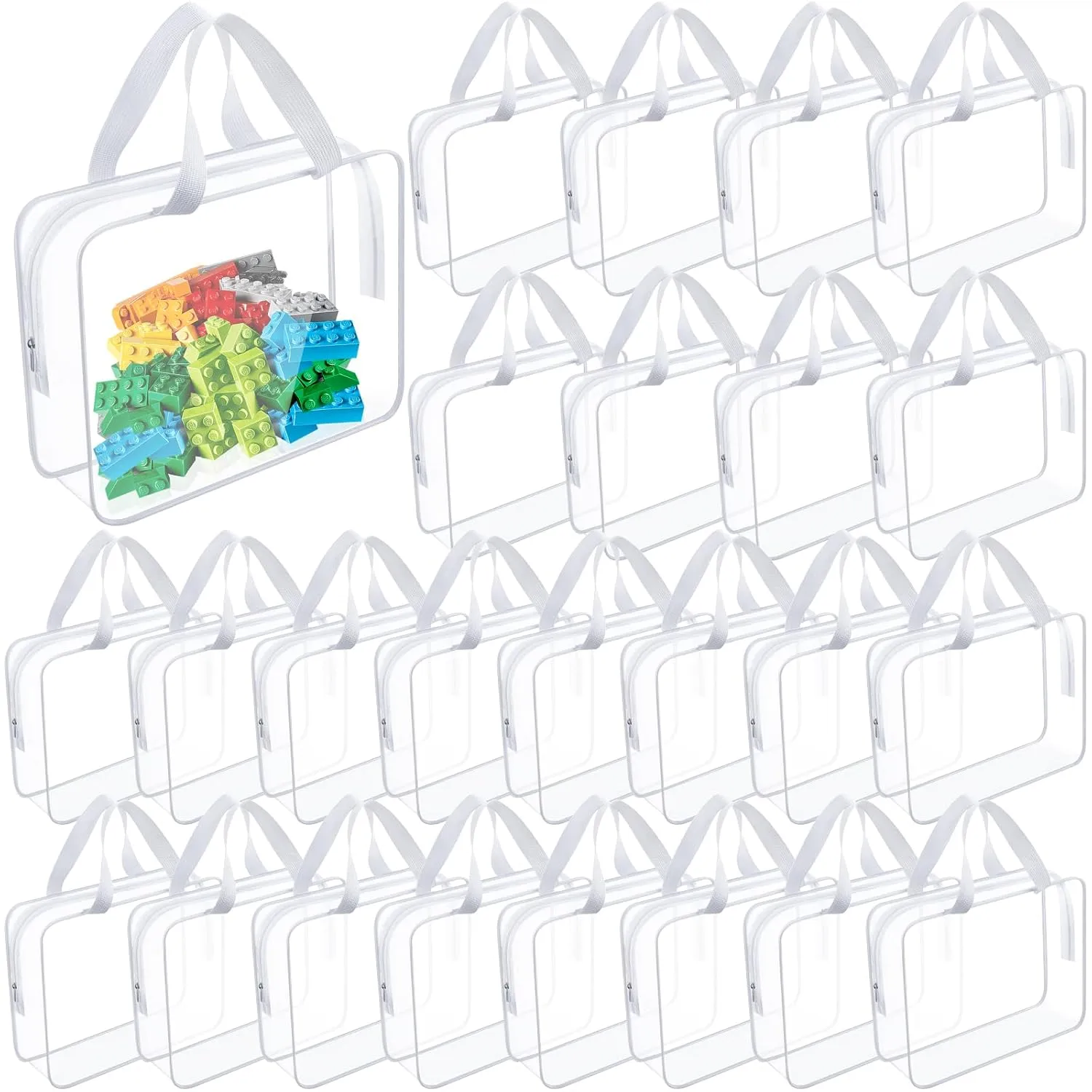 Kacctyen 24 Pcs Large Toy Storage Bags PVC Clear Makeup Bags Organizing Cosmetic Tote Pouch Storage Purse Bulk Waterproof for Board Games(White)