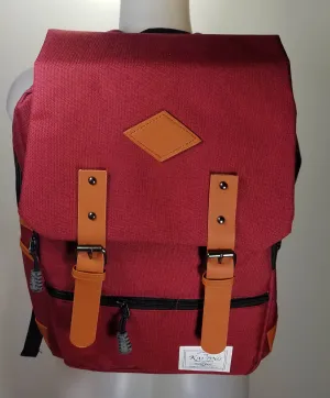 Kai Ting - Red Vintage Laptop Backpack for College with USB Charging Port