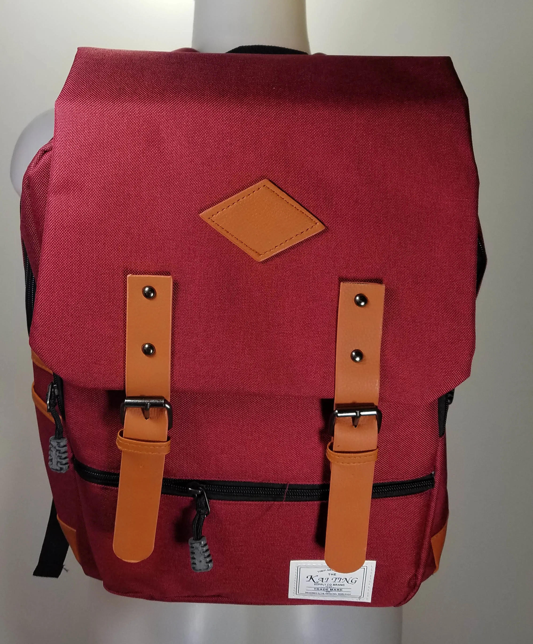 Kai Ting - Red Vintage Laptop Backpack for College with USB Charging Port