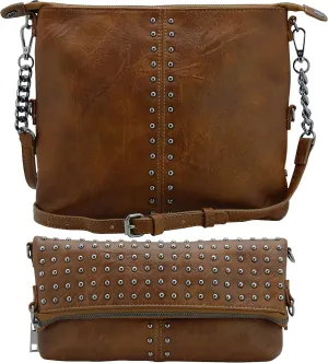 K&Bo Stevie Women’s Studded Chain Crossbody Handbag Purse, Rocker Chic Boho Medium, Converts to Clutch Bag, Lightweight