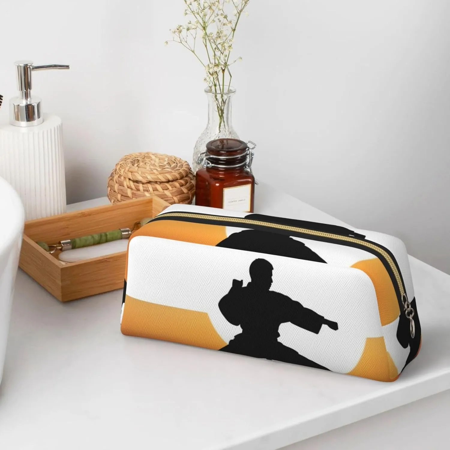 Karate silhouette Makeup Bag for Women Men Travel Toiletry Bag Aesthetic Purse Pouch Large Pencil Case