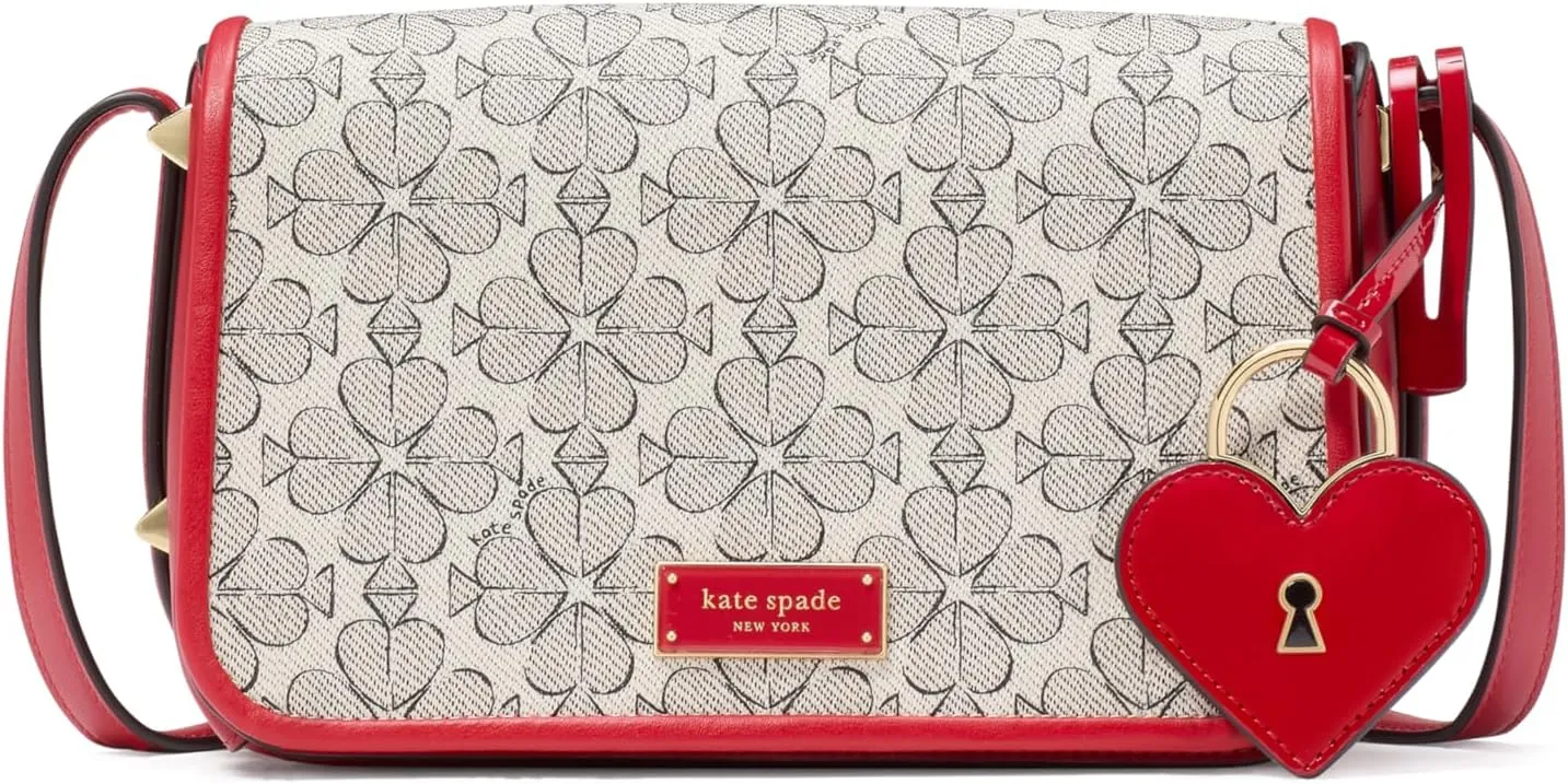 kate spade new york Spade Flower Coated Canvas Small Flap Crossbody, Cherry Rouge Multi