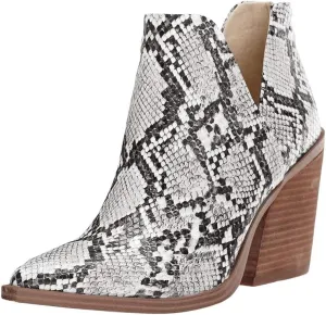 Kathemoi Womens Slip on Ankle Boots V Cutout Pointed Toe Chunky Stacked Mid Heel Booties