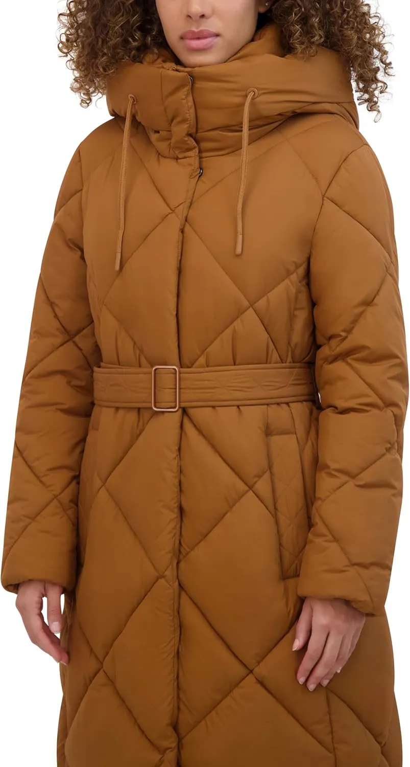 Kenneth Cole Women's Diamond Quilted Belted Puffer with Ultra Soft Plush Synthetic Fill