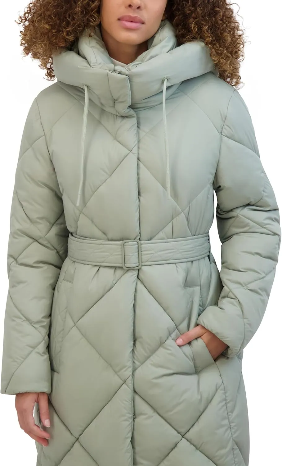 Kenneth Cole Women's Diamond Quilted Belted Puffer with Ultra Soft Plush Synthetic Fill