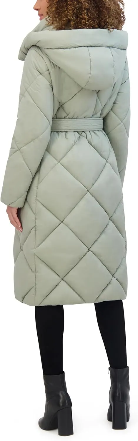 Kenneth Cole Women's Diamond Quilted Belted Puffer with Ultra Soft Plush Synthetic Fill