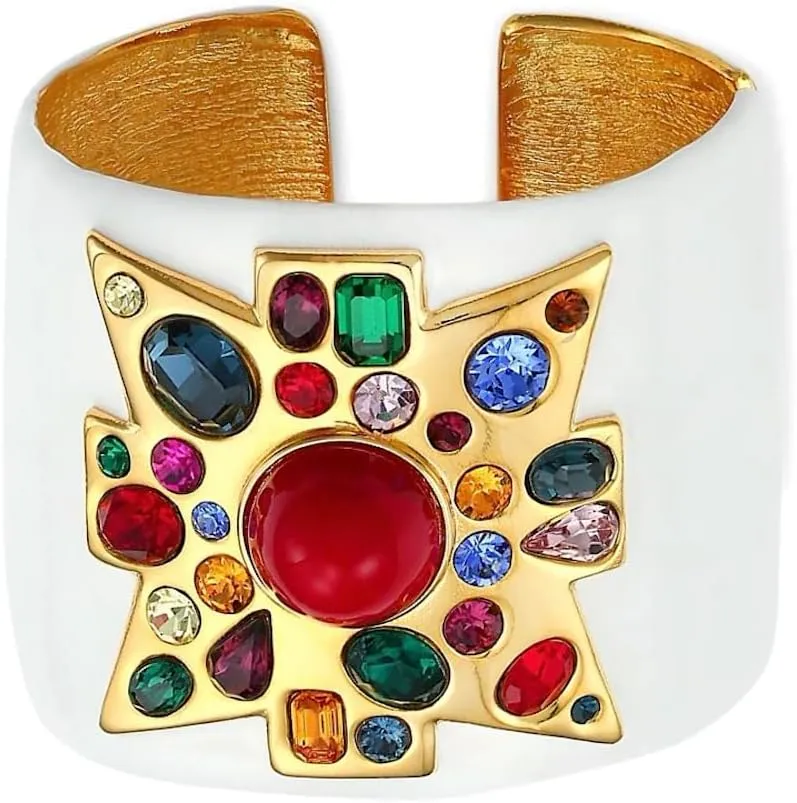 Kenneth Jay Lane Jeweled and Enameled Maltese Cross Cuffs