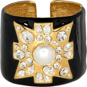 Kenneth Jay Lane Jeweled and Enameled Maltese Cross Cuffs